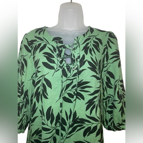 Who What Wear Green Leaf Print Linen Blend Mini Dress Size Medium - Picture 4 of 8